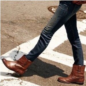 Frye Anna Shortie Dark Brown Leather Ankle Boots Womens Size 6.5
